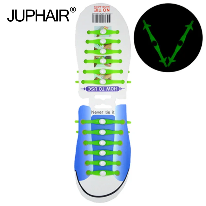 

JUP1-12Sets(12Root/Set)Fluorescent Green Noctilucent Fashion Women Sport Men Running Shoe No Tie Laces Elastic Silicone Shoelace
