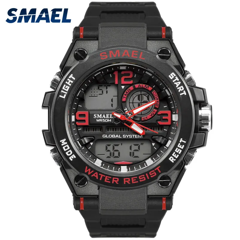 

New Fashion Casual Male Watch SMAEL Brand Gray Color Dual display LED 50M Waterproof Dive Men Silicone Sport Watch Relogio 1603
