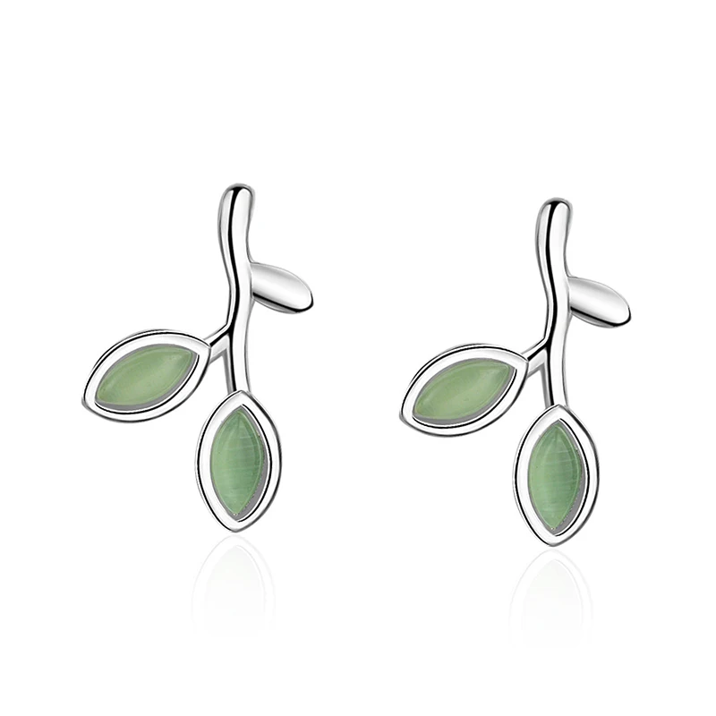 

XIYANIKE 925 Sterling Silver 2019 New Arrival Green Leaves Leaf Drop Earrings Opal For Women Girls Personality Statement Jewelry