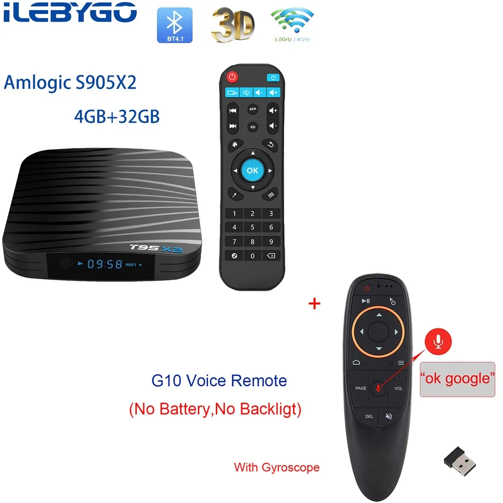 Android 8,1 Smart tv Box 4 Гб 64 Гб Amlogic S905X2 четырехъядерный T95X2 двойной Wifi 100 м H.265 4 к UHD 3D 60pfs USB3.0 Google Play T95 X2 - Цвет: 4GB 32GB G10