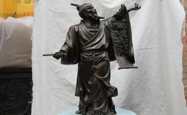 

S1452 Chinese Famous Classical Copper Bronze Drawing a dragon finishing touch Statue D0318