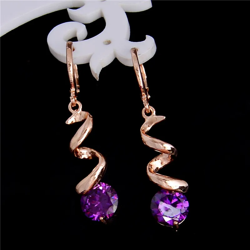 

QCOOLJLY New Fashion 1Pair Striking Style Gold Color CZ Zircon 8 Colors Dangle Earrings Bijoux Jewelry Brincos Pendientes Mujer