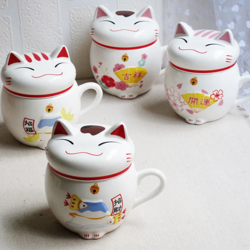 

Lucky cats animals ceramic coffee cups of tea, lovely Maneki Neko cups, creative gift water cup