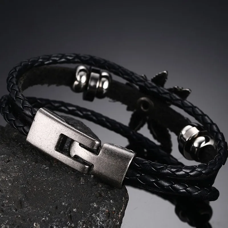 Мужской кожаный браслет 8 5 дюйма|leather bracelet with pearls|leather and metal braceletleather strips for sale |