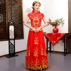 Красный особенная мода Китай невеста, свадебное платье Золотое платье Ципао Вышивка Сучжоу Женский Золотой Демисезонный Qipao S-XXXL