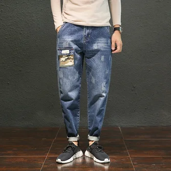 

2020 Autumn Men Hip Hop Jeans Cotton Casual Denim Pants Men Retro Harem Biker Jeans Male Patchwork Denim Overalls High Quality