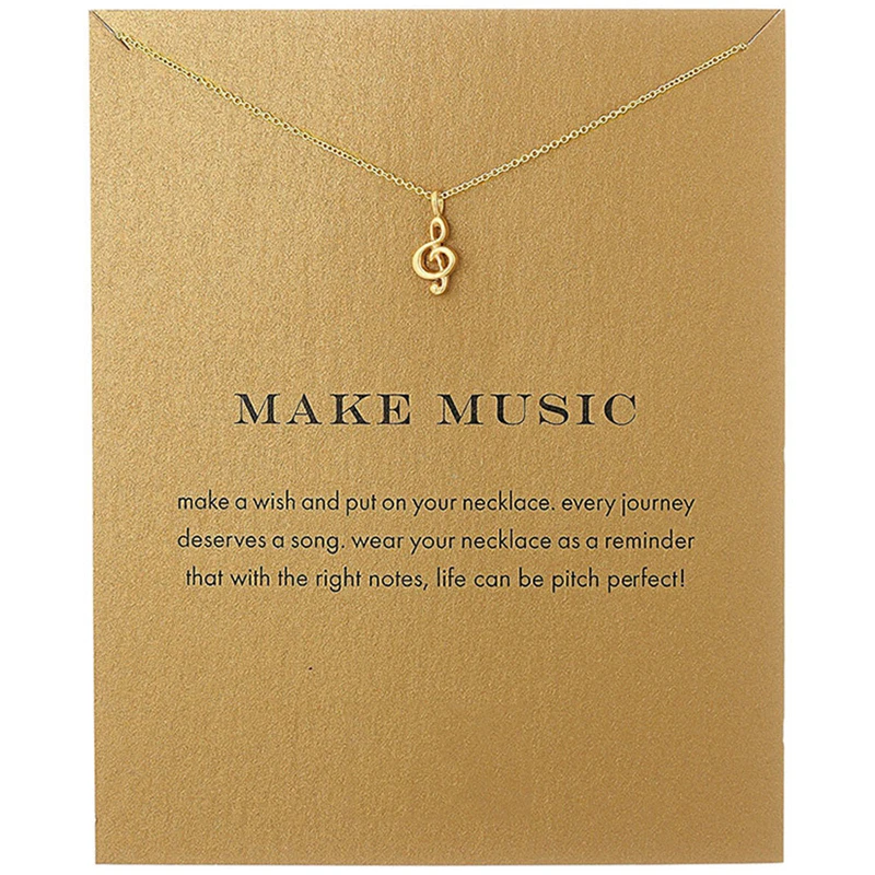 

2018 Music Note Pendant Short Chain Choker Necklace For Women Golden wish necklace with card Jewelry As gift MAKE MUSIC
