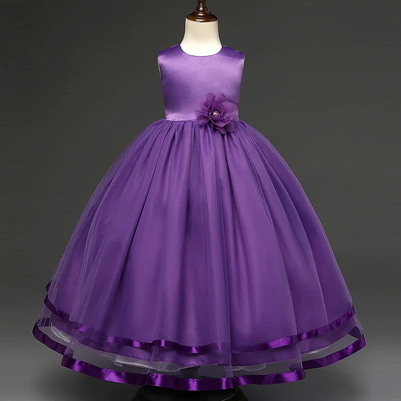 Платья с цветочным узором для девочек; коллекция года; детская вечерняя одежда принцессы; торжественное детское платье для девочек; платья для свадебной вечеринки и выпускного бала; возраст 12 лет - Цвет: Purple
