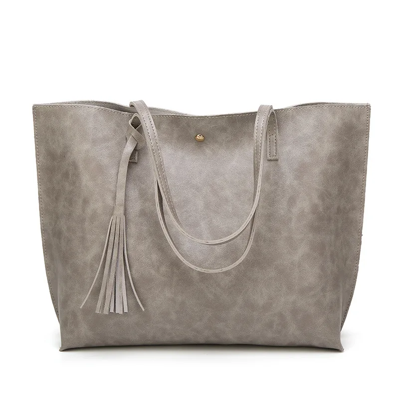 Rdywbu роскошная сумка с кисточками через плечо женская модная кожаная сумка с масляным воском Большая вместительная бордовая дорожная сумка B521 - Цвет: Серый