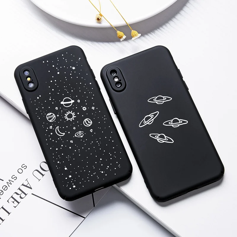 TOMKAS Moon Patterned Cases For iPhone X 8 7 6S Case Hard PC Cover Matte Space Plain Cases For iPhone 6 7 8 Plus Cute  (7)
