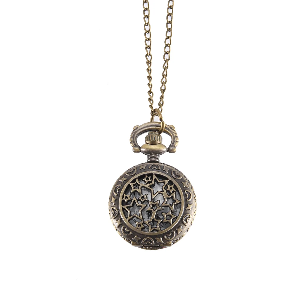 

Vintage Pocket Watch Bronze Color Quartz Watch Cool Chain Hollow Stars Watches LL@17