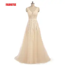 Новое поступление элегантные, цвета шампанского свадебное платье Vestido de Festa аппликации молния А-силуэт платье развертки Поезд бант платье