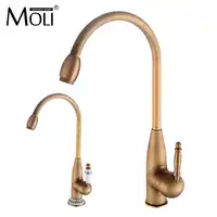 Antiek messing keukenkraan enkele handgreep enkel gat keuken kraan 360 graden rotatie uitloop koud en warm water mixer