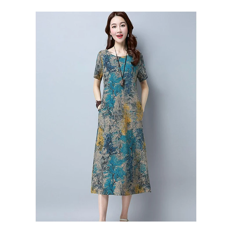 

Cotton Linen Dress Women Loose Plus size Print Long sleeves Pocket Casual Dress Slim plus size female clothing Vestidos PP-143
