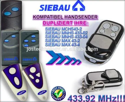 

SIEBAU MCHS43-2,MNHS 433-02,MNHS 433-04,MAX 43-2,MAX 43-4 433,92mhz replacement remote control