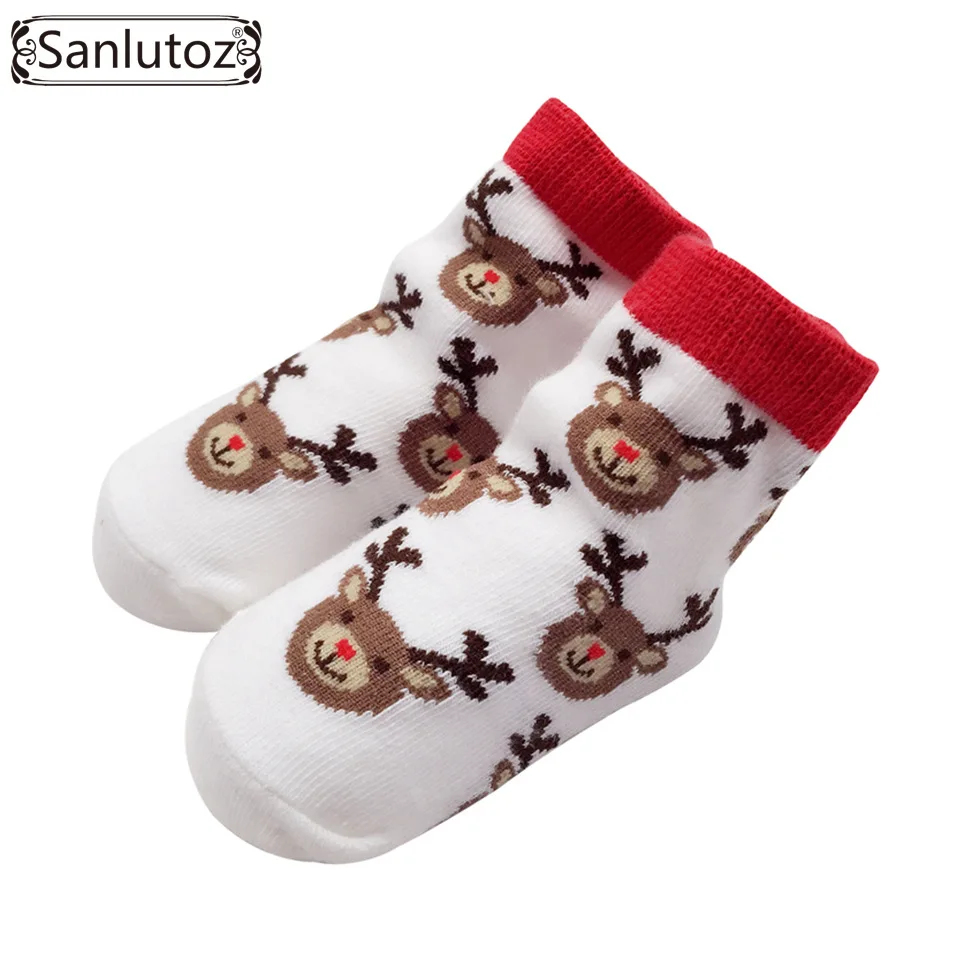 Sanlutoz/носки для малышей Новогодний подарок для новорожденных, фатиновые кружевные носки с бантом и Санта-Клаусом, подарок на день рождения для маленьких мальчиков и девочек 0-12 месяцев