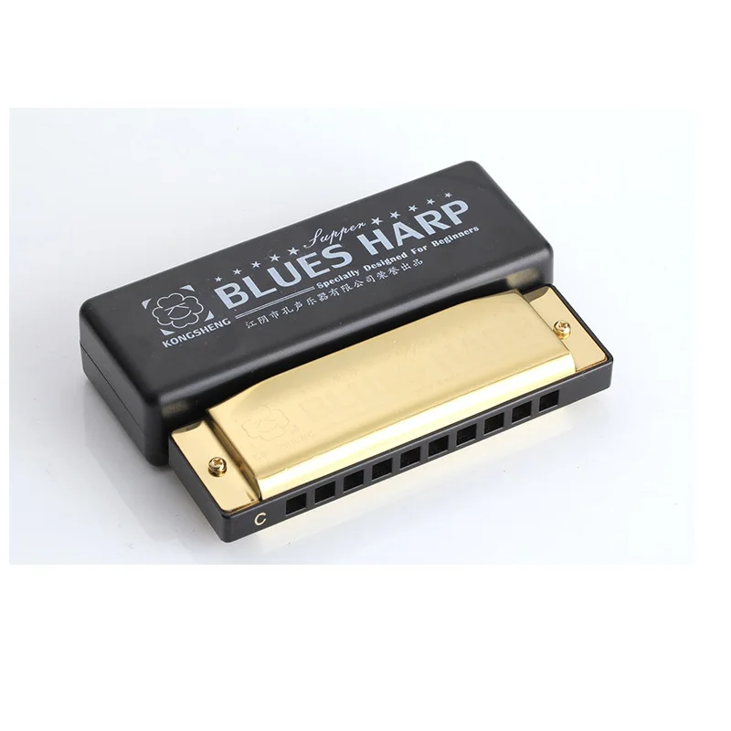 

New Excellent 10 Hole BLUES Harmonica with case Brass stainless steel armonica professionale harmonica blues