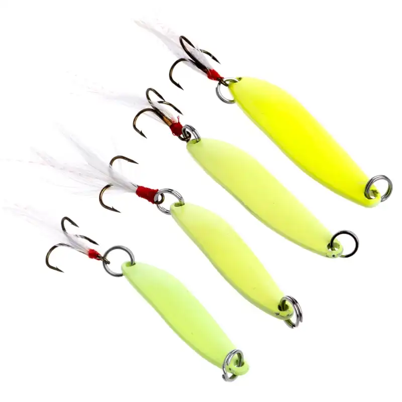 Fishing Metal Luminous Baits Treble Hooks Sequins Lures Paillette Feather Tackle