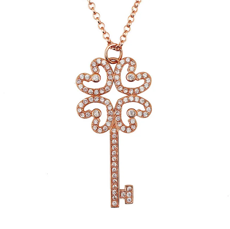 Brand new sterling 925 silver CZ pendant flowers clover key female pendant fashion jewelry
