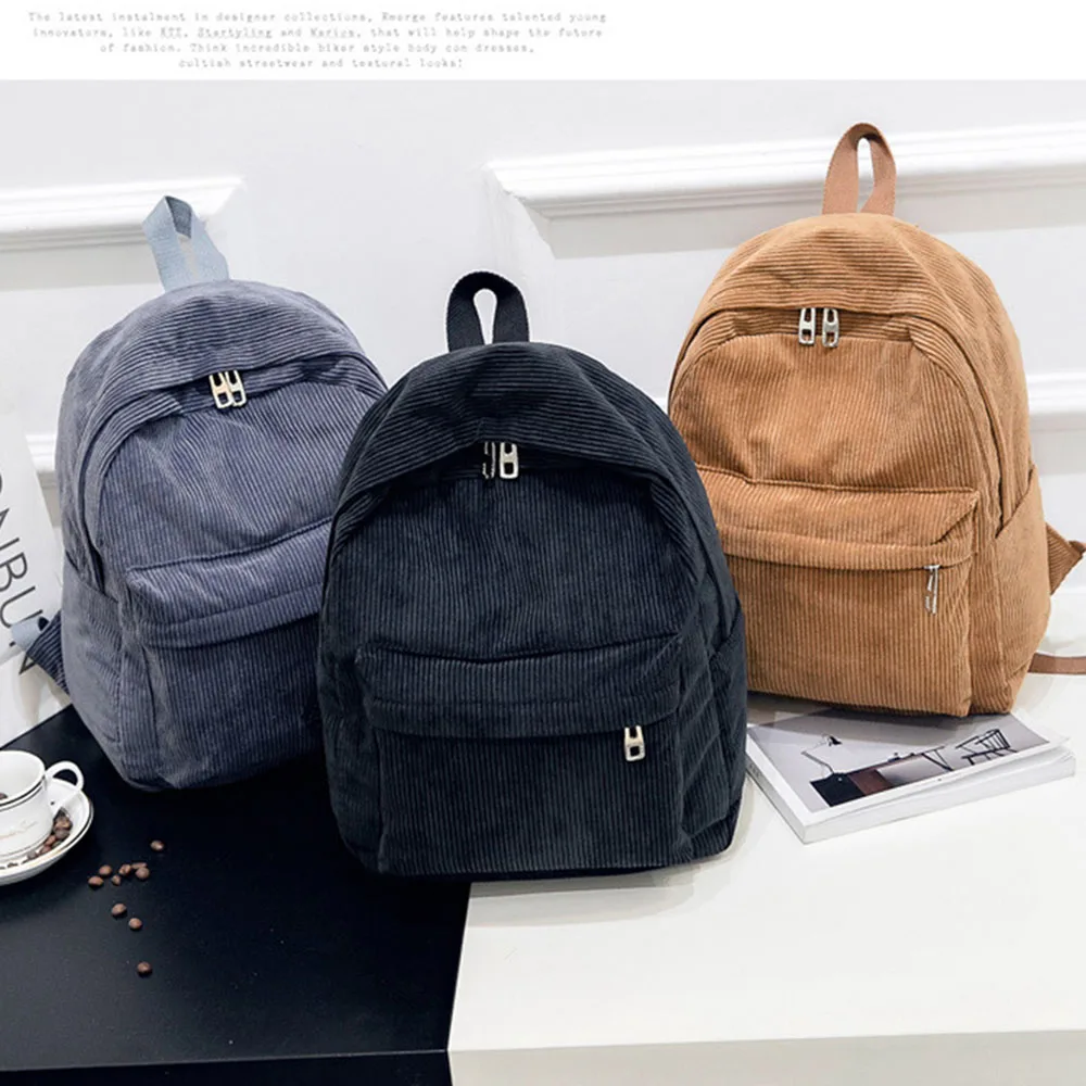  Women Backpack Preppy Style School Bags Soft Fabric Travel Backpack Corduroy Bookbag for Teenage Gi - 33038228294