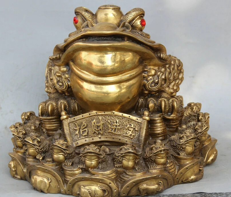 

USPS to USA S2484 14" China Brass Folk Wealth mother and son Golden Toad Spittor sculpture Statue B0401