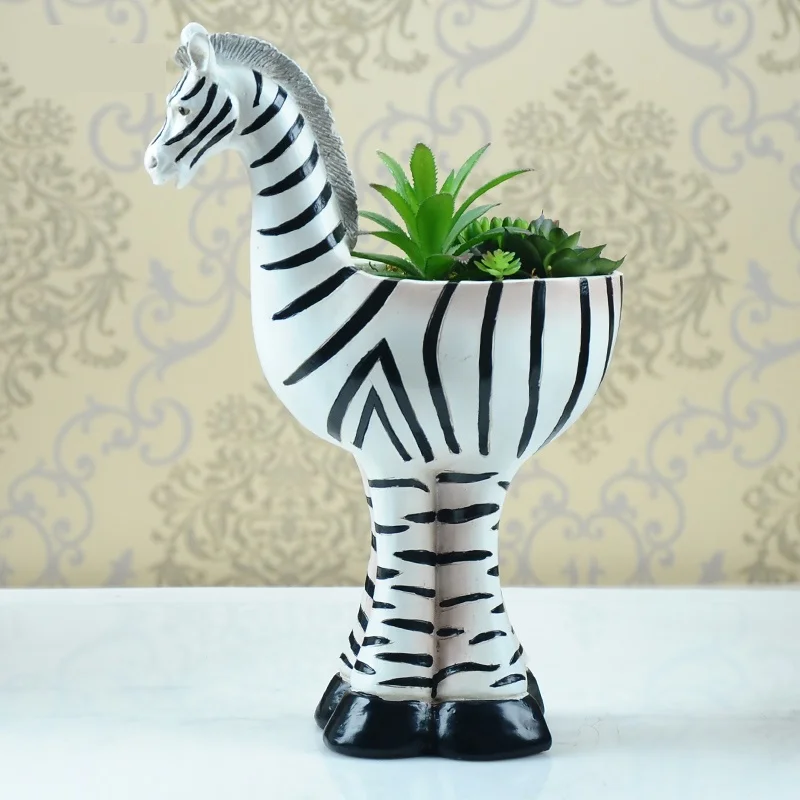 Fashion Zebra Figurine Succulent Plant Pot Decorative Polyresin Animal