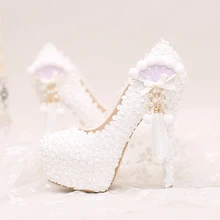 women’s pumps wedding shoes high heels bridal shoes Fresh sweet tassel flower ultra single shoes elegant round toe shoes