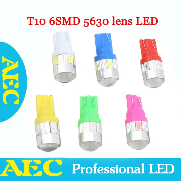 

100pcs T10 6SMD 5630 LED Lens Aluminum 6 SMD 5730 194 168 W5W Car Auto Wedge Lights White Blue Red Yellow DC 12V