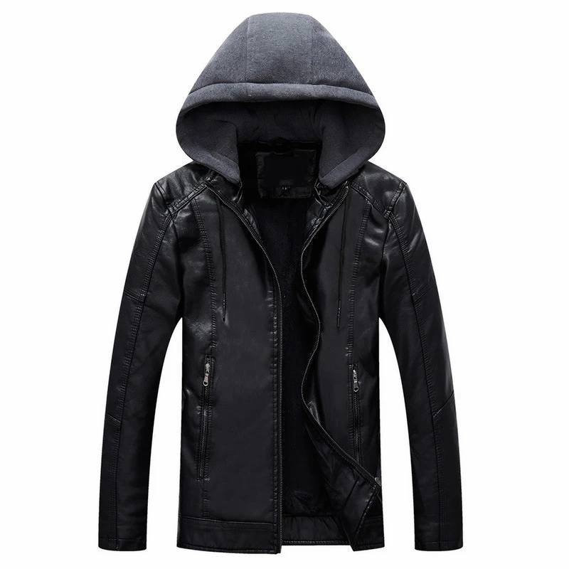 Dropshipping Men Leather Jacket Autumn Winter Removable Hooded Warm Motorcycle Jackets Coat Men's Black Casual PU Leather Jacket Dropshipping Men Leather Jacket Autumn Winter Removable Hooded Warm Motorcycle Jackets Coat Men's Black Casual PU Leather Jacket
