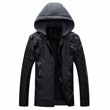 

Men Leather Jacket Autumn Winter Hooded Warm PU Leather Jacket Men's Casual Motorcycle Jackets Business Outerwear Male Clothes