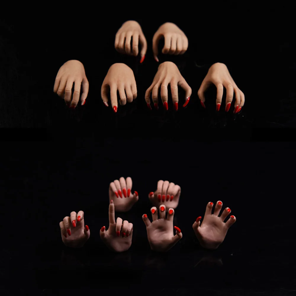 6 PC Custom 1//6 Scale Wheat color black nails hand For 12/" PH Female Figure