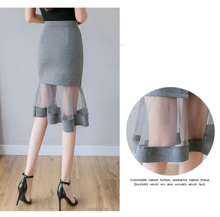 S-5XL New Women Skirt High waist Mesh patchwork Mermaid Skirt Slim Sexy Pencil Skirt Elegant button Office Ladies Skirts