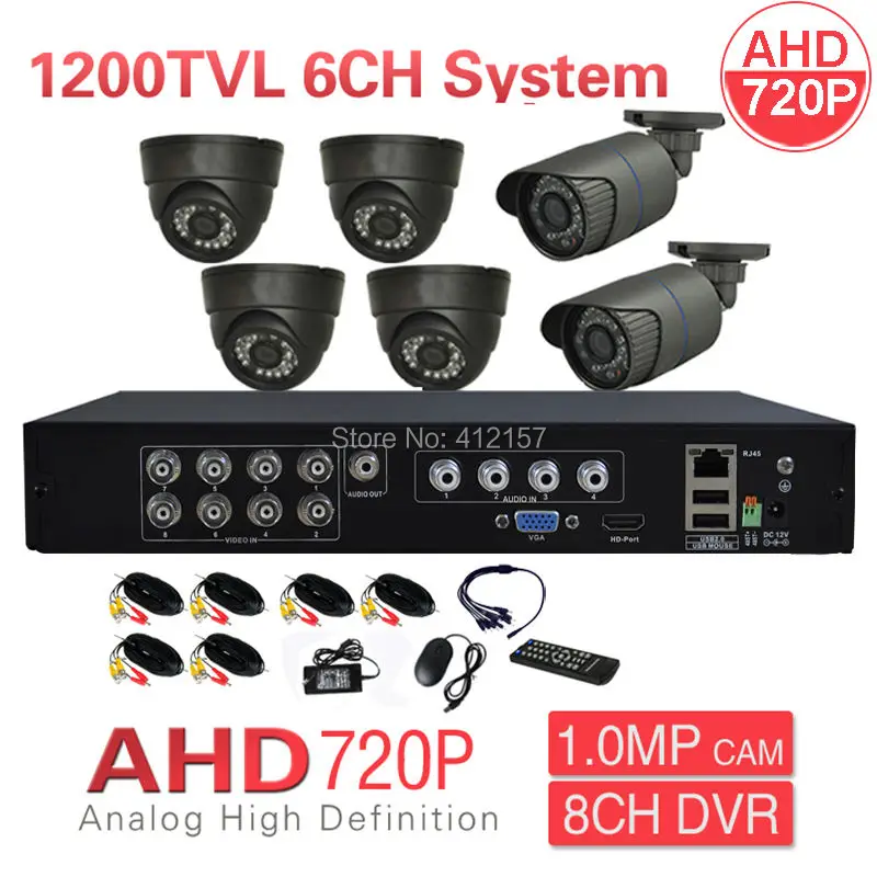 

CCTV 8CH HDMI 3-IN-1 Hybrid DVR NVR HVR 6pcs 720P 1200TVL 1.0MP 6CH Security Camera System Home IR Color Video Surveillance Kit