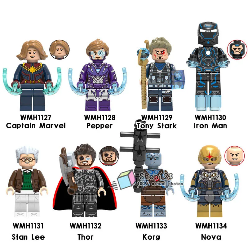 

Legoing Building Blocks Super Hero Captain Marvel Iron Man Thor Pepper Korg Stan Lee Action Figure Bricks Gift Toys For Children