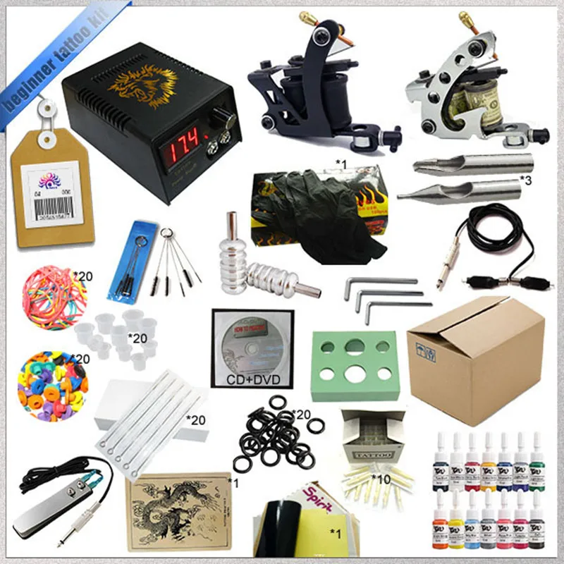 

Complete Tattoo Kit With 2 Tattoo Machine Tattoo Equipment Power Supply Kit (with Needles, Gun and Inks)