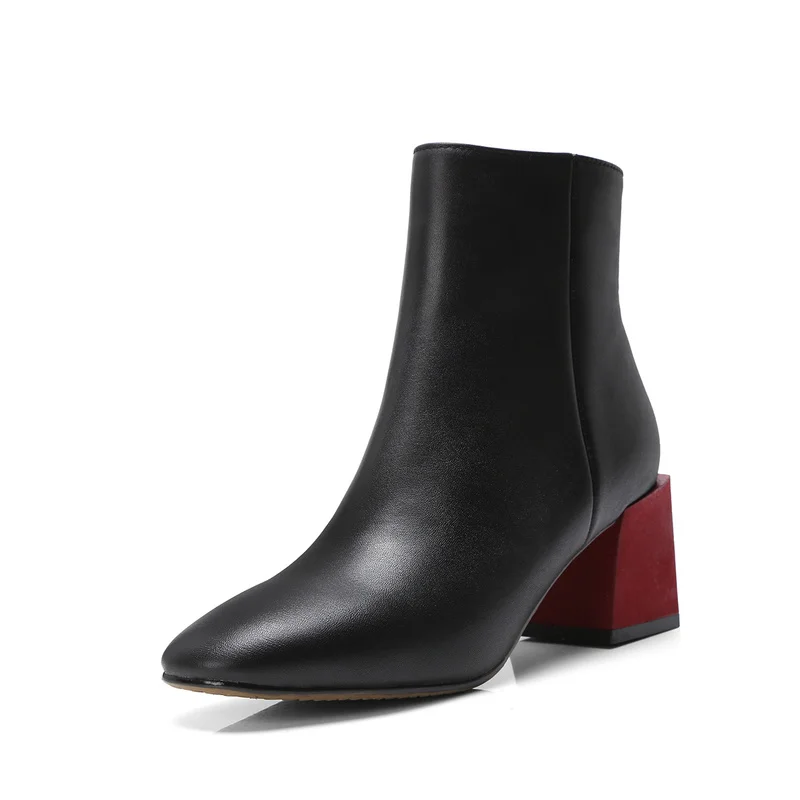 Dames rouge Glissière Chaussures Noir Mode Talon Carré Cuir En Femmes Vert Cheville À Fermeture Rond Bottes De Bout Salu Véritable TwHq61FnO