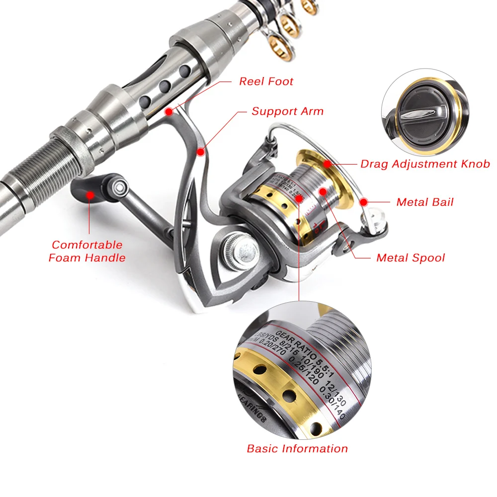 Lixada телескопическая рыболовная удочка Катушка комбо полный комплект спиннинговая катушка Шестерня Удочка с 100 м рыболовная леска приманки Крючки мешки для хранения