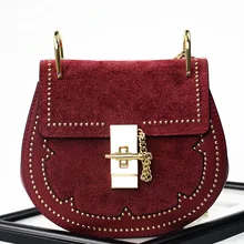 Autumn Winter High Quality Genuine Leather Rivets Gold Chain Bag Round Handbag Shoulder Messenger Small Bag Vintage Style Purse