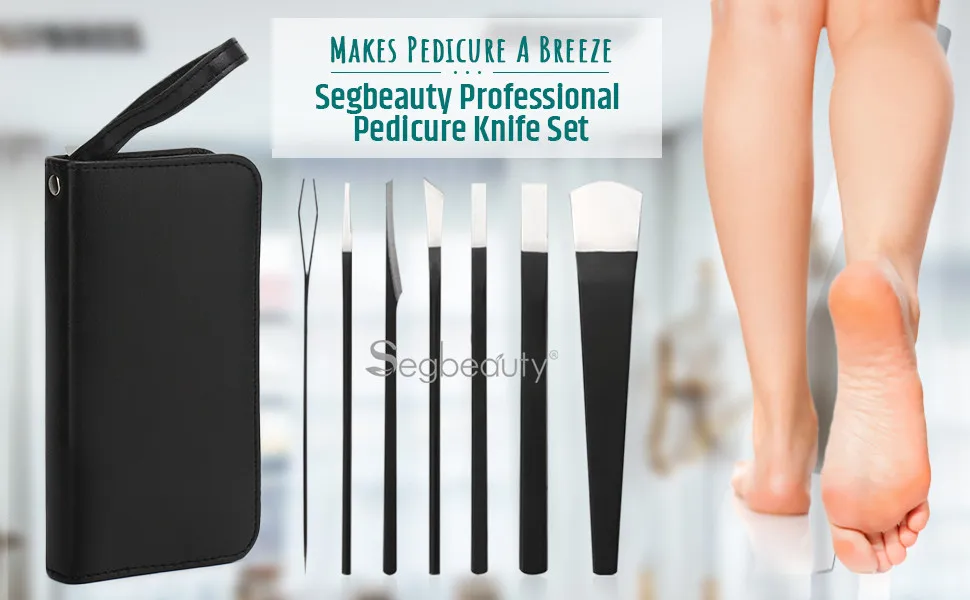 Conjunto com Bolsa de Armazenamento Segbeauty Pedicure Faca Profissional Unha Alta Manganês Aço Toeunha Facas Cutícula 7 Pçs 2 Beauty & Health