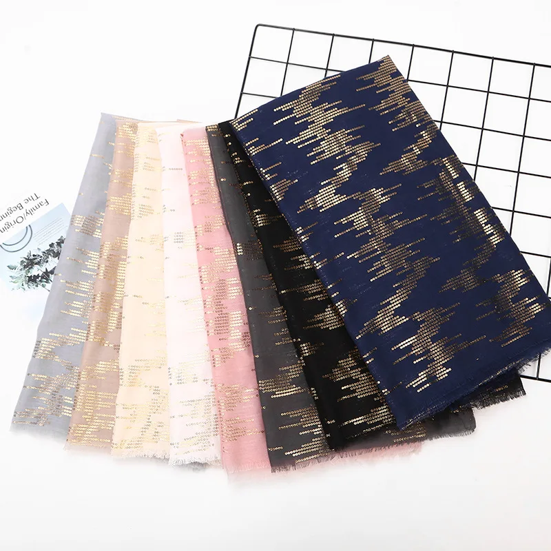 

Fashion Cotton Winter Scarf Women Long Sequined Stripe Viscose Muslim Hijab Shalw Scarves Pashmina Wraps Snood Ladies Headband