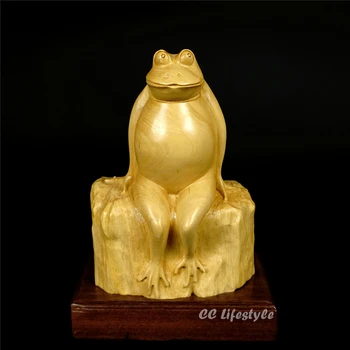 

CC lifestyle Exquisite animal carving statue feng shui frog wood craft lucky home decoration money