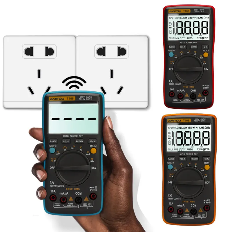 

T106 Intelligent Anti-burn Digital Multimeter Non-Contact AC/DC Ammeter Voltmeter Auto Multimetro Resistance Capacitance Tester