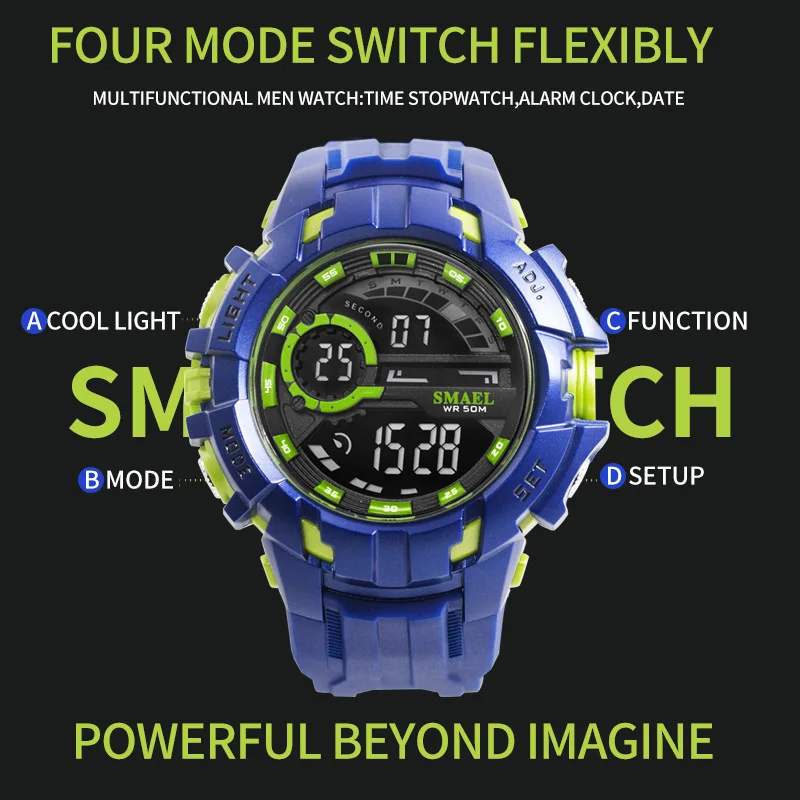 Цифровые часы мужские спортивные водонепроницаемые SMAEL Relogio Montre Shock черные