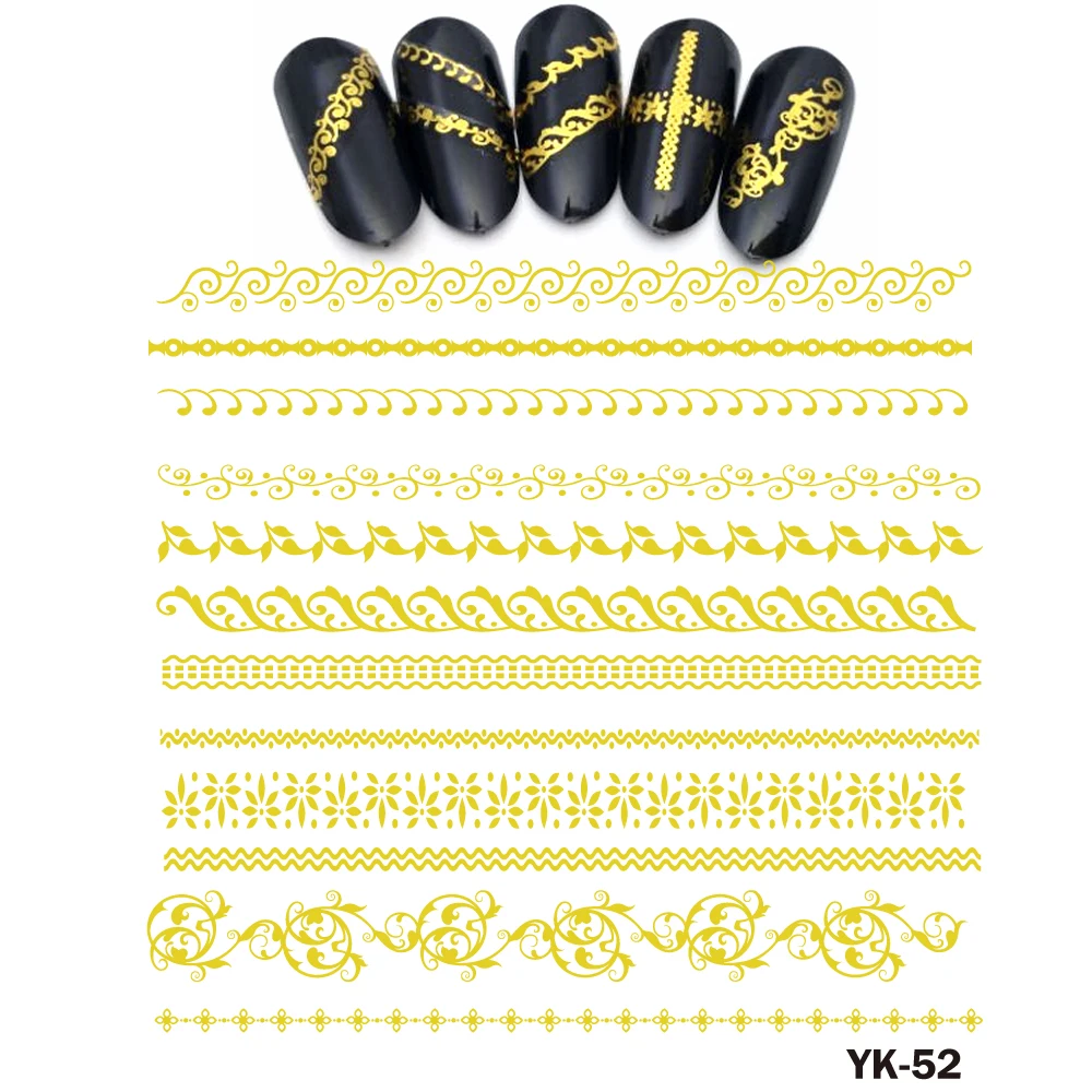 

Gold/ Silver Water Stickers Metallic Nail Decals FLOWER LACE WAVE BRANCH FLORID VINE LEAF BELT YK49-54