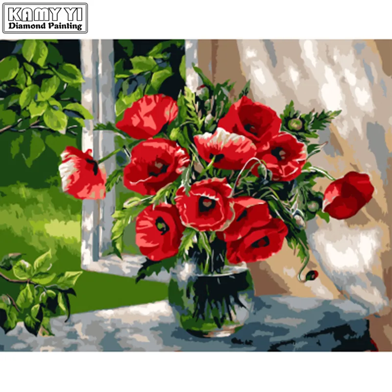 5D Diy Diamond Painting rhinestones Christmas decorations for Home decor Diamond embroidery Poppy flower Diamond mosaic Cross stitch_