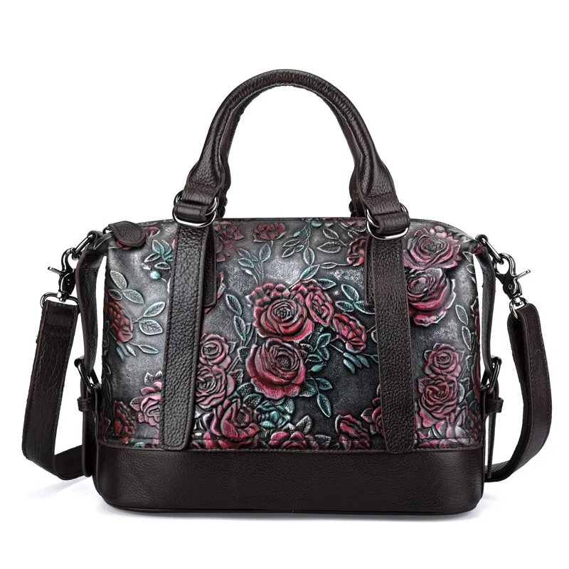 Retro embossed genuine leather bags female luxury women leather