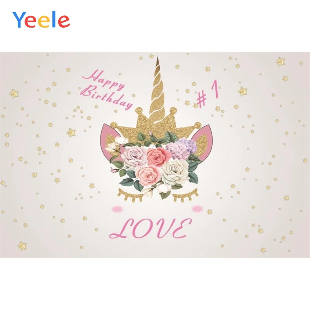 

Yeele Flower Unicorn Party Backdrops Flower Birthday Star Baby Child Portrait Photographic Backgrounds Photocall Photo Studio
