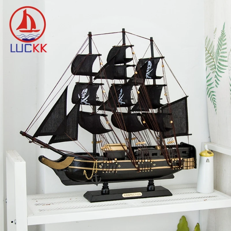 LUCKK 50 см медитерреанская стильная деревянная Статуэтка модель пиратского корабля морская классика деревянные поделки украшение дома морские аксессуары