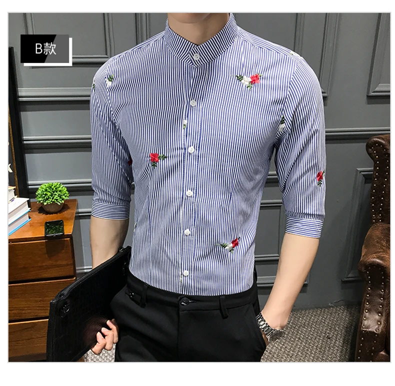 YASUGUOJI, новинка 2019, летняя Модная приталенная рубашка, мужская рубашка с воротником-стойкой, рубашка с коротким рукавом, рубашки в