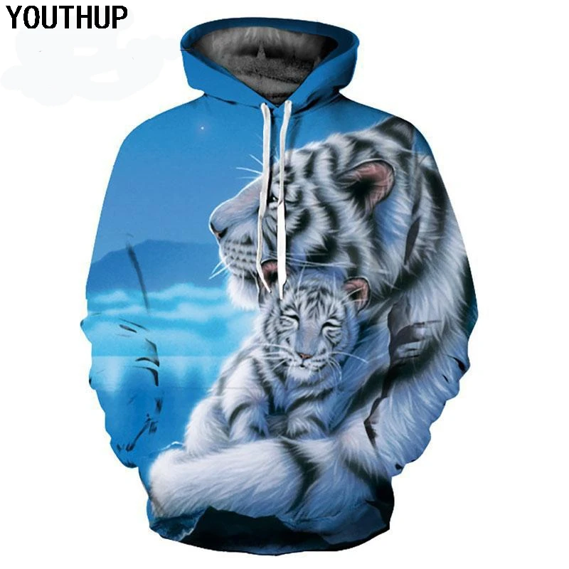 YOUTHUP Men 3d Hoodies Tiger Baby 3D Print Hooded Sweatshirts Men Plus